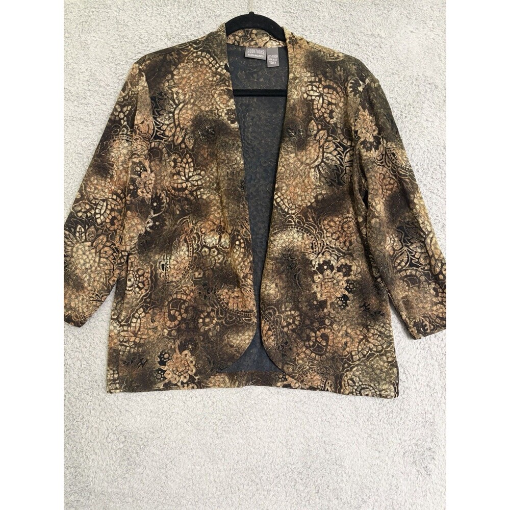 Additions By Chicos Womens Open Front Blazer Size 2 Multicolor Floral 3/4 Sleeve